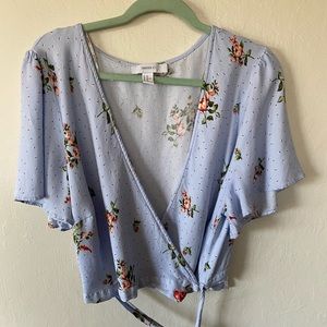 Forever21 crop floral wrap tie top , 3x